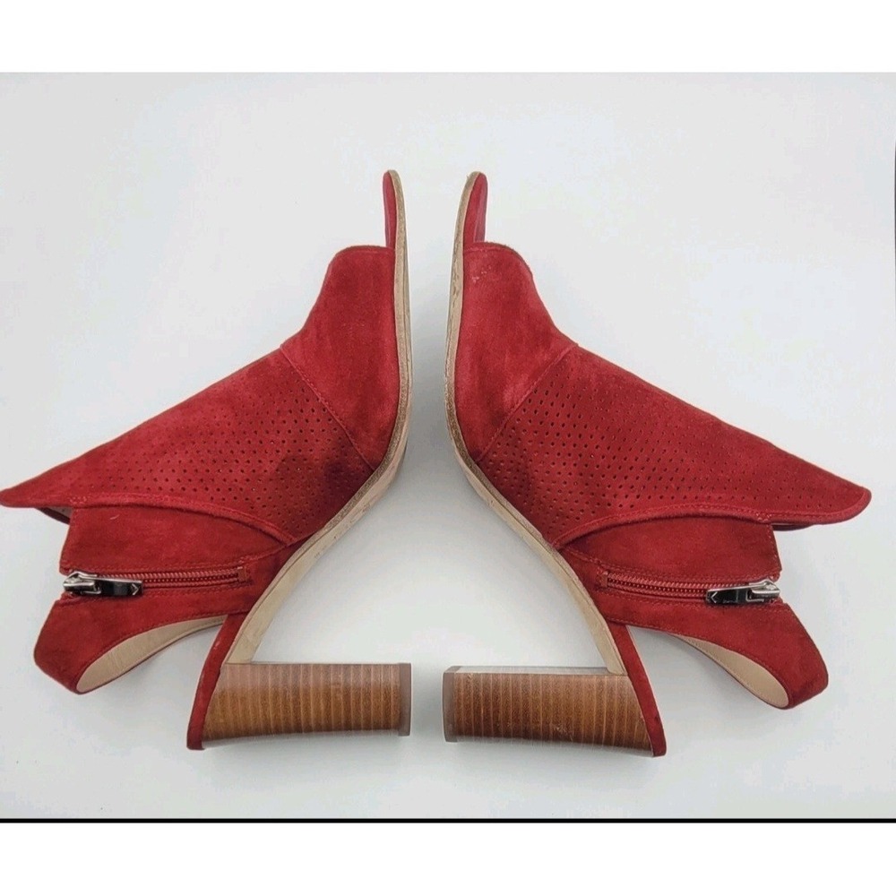 Via Spiga Gaze Red Suede Slingback Booties Block Heel Open Toe Perforated Sz 10 - Picture 4 of 9